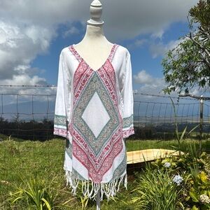 Roberta Roller Rabbit Boho BeachFringed Tunic top Cover up XS